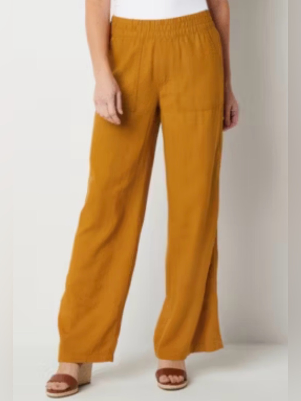 St. John's Bay Women’s Linen Blend Wide Leg Flowy Pants, wide waist band, Large